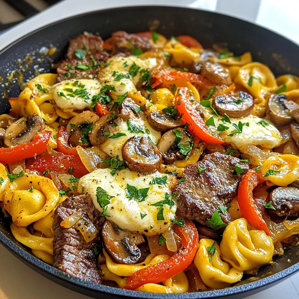 Savory Steak and Cheese Tortellini Skillet Recipe