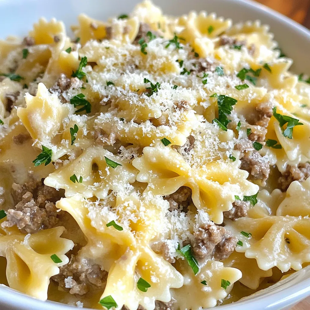Parmesan Garlic Beef Bowtie Pasta Rich and Flavorful Dish