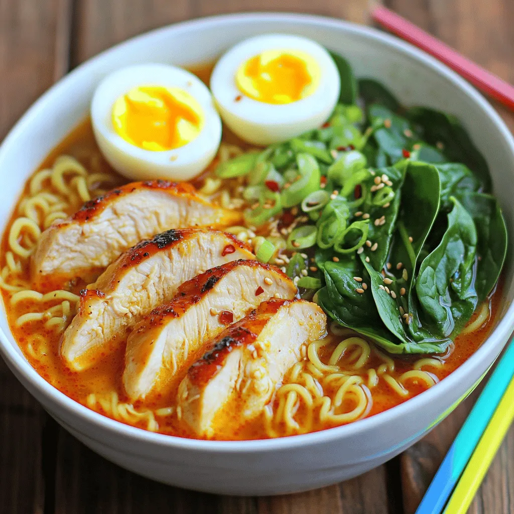 Fiery Chicken Ramen with Creamy Garlic Sauce Delight