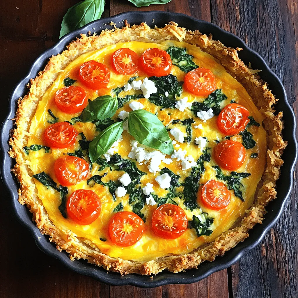 To make a tasty Spring Hash Brown Crust Quiche, gather these main ingredients: - 6 large eggs - 1 cup milk - 1 cup shredded cheddar cheese - 1/2 cup crumbled feta cheese - 1 cup fresh spinach, chopped - 1/2 cup cherry tomatoes, halved