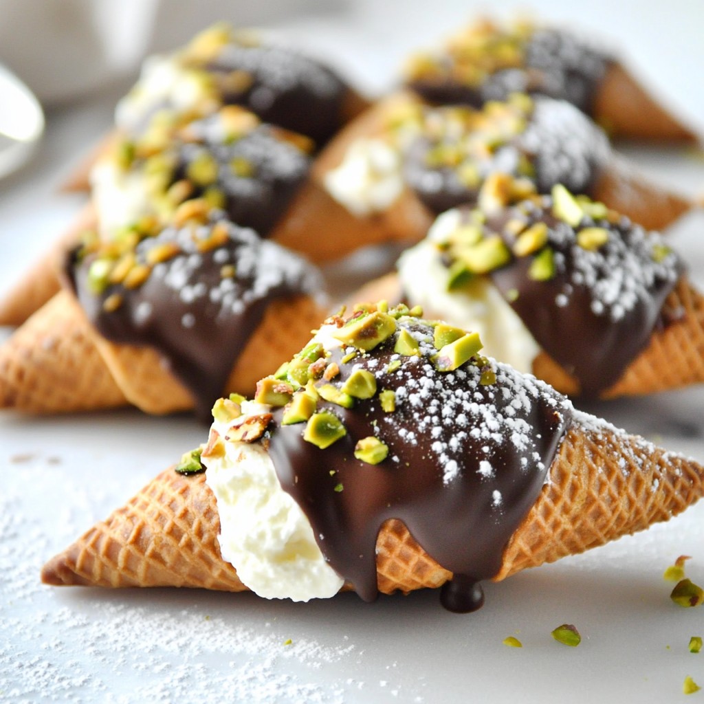 Chocolate Dipped Cannoli Cones Delightful Dessert Treat