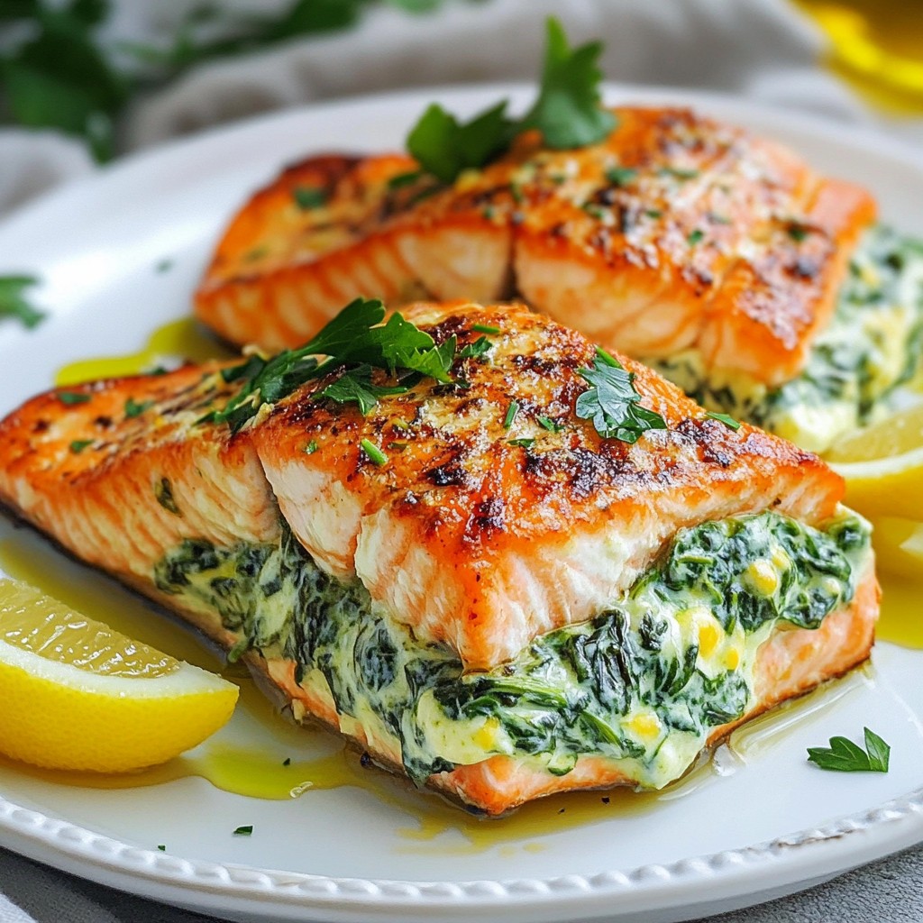 Creamy Spinach Stuffed Salmon Tasty and Easy Dish